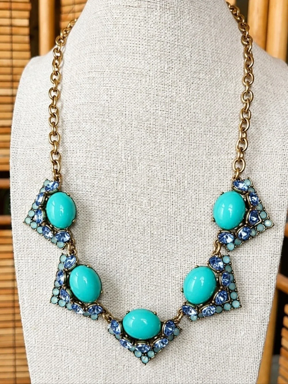 Stella and Dot Rory Jade Jadeite Cabachon Tanzanite Opaline Rhinestone Necklace